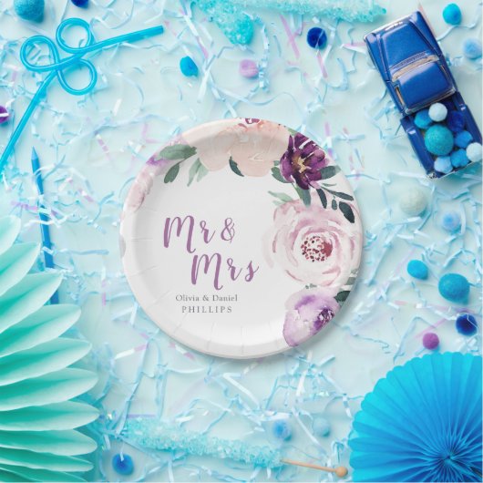 De heer & mevrouw Blooming botanische paarse bruil Papieren Bordje (Feest)