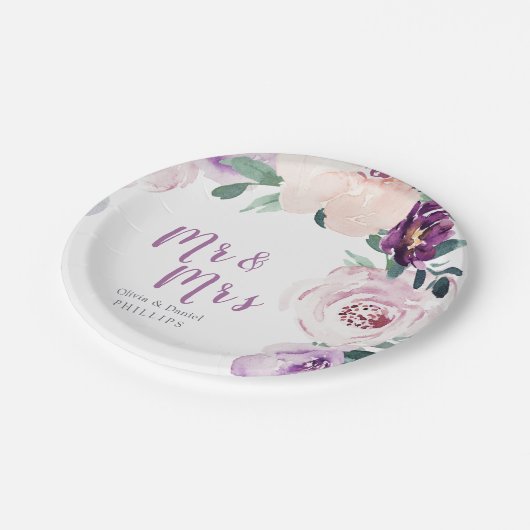 De heer & mevrouw Blooming botanische paarse bruil Papieren Bordje (Gekanteld)
