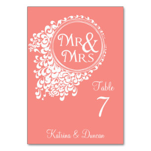 De heer & mevrouw  Coral Personalized Table Card Kaart