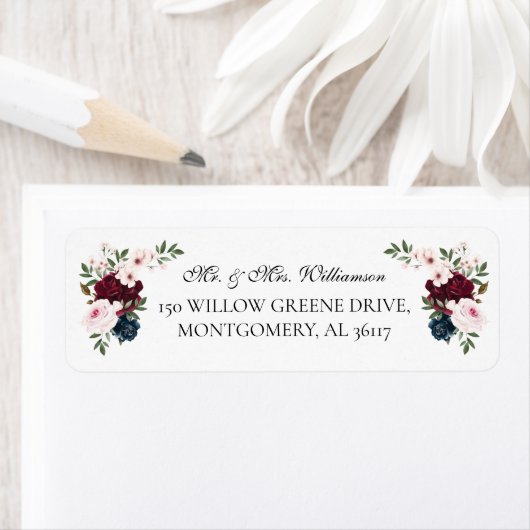 De heer & mevrouw Elegant Burgundy Navy Waterverf  Etiket (Insitu)