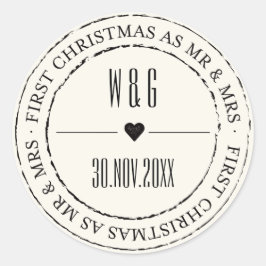 De heer & mevrouw First Kerstmis  Stamped Circle Ronde Sticker