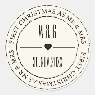 De heer & mevrouw First Kerstmis Stamped Circle Ronde Sticker