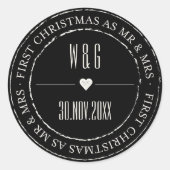 De heer & mevrouw First Kerstmis Stamped Circle Ronde Sticker (Voorkant)