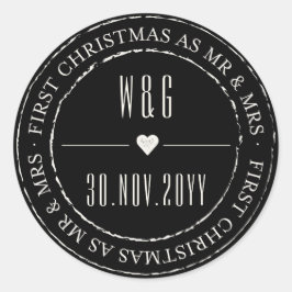 De heer & mevrouw First Kerstmis  Stamped Circle Ronde Sticker