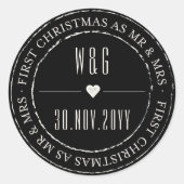 De heer & mevrouw First Kerstmis  Stamped Circle Ronde Sticker (Voorkant)