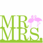 de heer & mevrouw Flamingo 2 Cake Topper Staand Fotobeeldje<br><div class="desc">Dress je retro of tropische cake op met deze simpele Flamingo cake topper uit Kcustom by Kris. en Mrs." collectie. Neem contact met me op om deze taart bovenaan aan te passen met je trouwkleuren.</div>