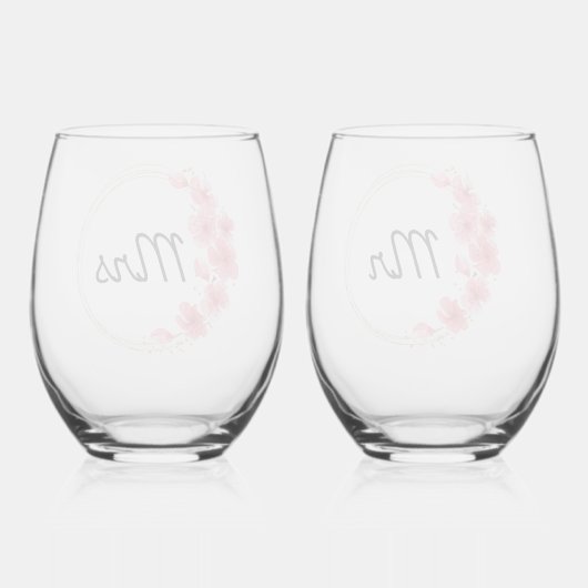 De heer & mevrouw Hand Geschilderde Print Wijnglas Zonder Voet (Achterkant)