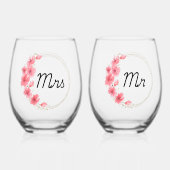 De heer & mevrouw Hand Geschilderde Print Wijnglas Zonder Voet (Voorkant)