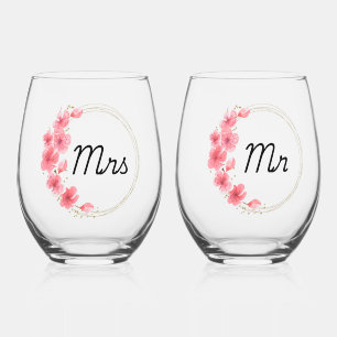 De heer & mevrouw Hand Geschilderde Print Wijnglas Zonder Voet