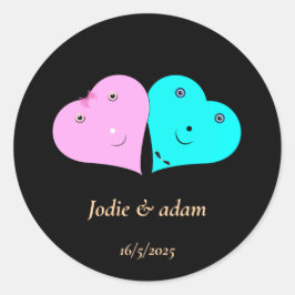 de heer & mevrouw hearts ronde sticker