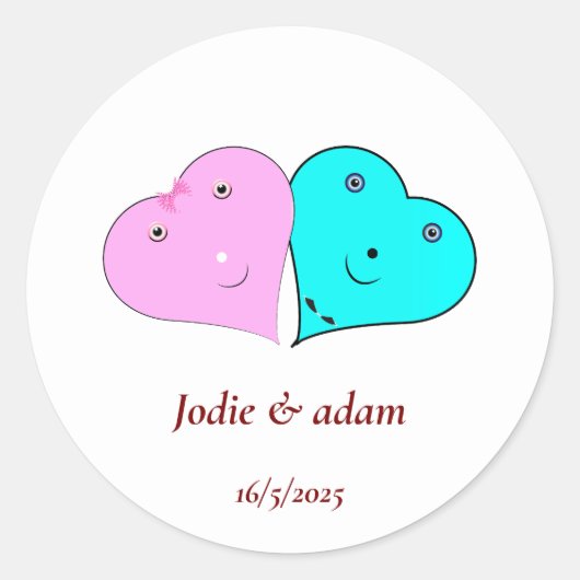 de heer & mevrouw hearts ronde sticker (Voorkant)