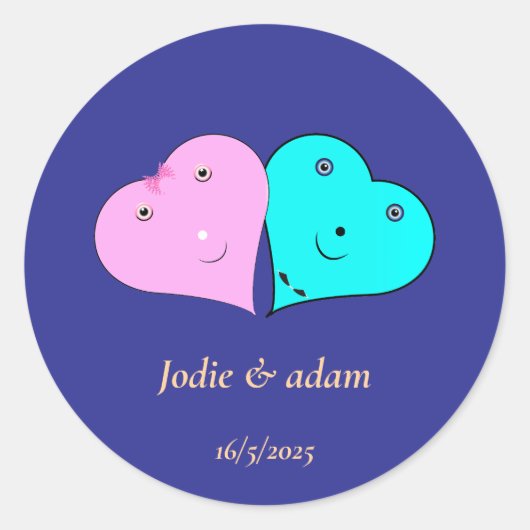 de heer & mevrouw hearts ronde sticker (Voorkant)