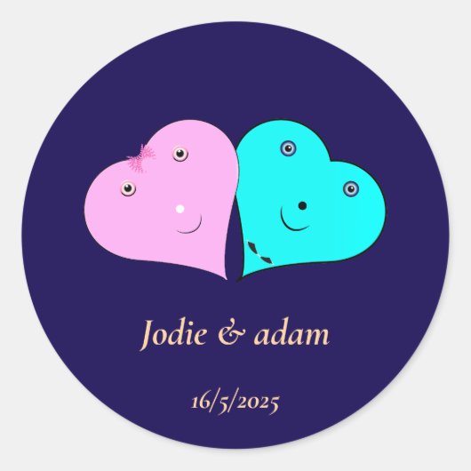 de heer & mevrouw hearts ronde sticker (Voorkant)