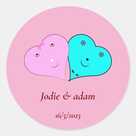 de heer & mevrouw hearts ronde sticker (Voorkant)
