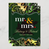 De heer & mevrouw Hunting Camo Green Wedding Invit Kaart (Voorkant / Achterkant)