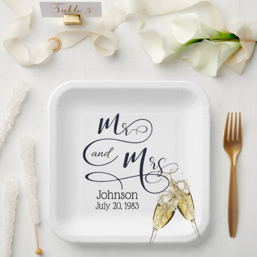 De heer & mevrouw Jubileum Champagne Toast Papieren Bordje (Huwelijk)