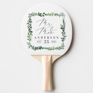 De heer & mevrouw leafy waterverf elegant tafeltennisbatje