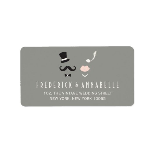 de heer & mevrouw Mustache en Lips  huwelijkshuwel Etiket (Voorkant)