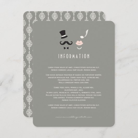 de heer & mevrouw Mustache en Lips huwelijkshuwel Informatiekaartje (Voorkant / Achterkant)