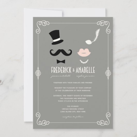 de heer & mevrouw Mustache en Lips  huwelijkshuwel Kaart (Voorkant)