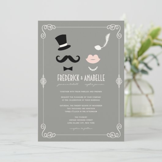 de heer & mevrouw Mustache en Lips  huwelijkshuwel Kaart (Staand voorkant)