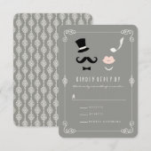 de heer & mevrouw Mustache en Lips  huwelijkshuwel RSVP Kaartje (Voorkant / Achterkant)