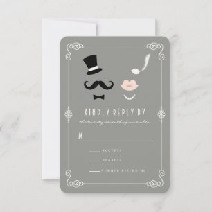 de heer & mevrouw Mustache en Lips  huwelijkshuwel RSVP Kaartje