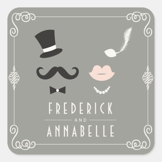 de heer & mevrouw Mustache en Lips  huwelijkshuwel Vierkante Sticker (Voorkant)