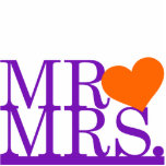 de heer & mevrouw Paars & Oranje Heart Cake Topper Staand Fotobeeldje<br><div class="desc">Decoreer je taart met deze eenvoudige,  maar leuke taart van Kdouane door Kris. Er staat "Mr." en "Mrs." met een "&" tussen hen. Neem contact met me op om deze taart bovenaan aan te passen met je trouwkleuren.</div>