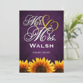 De heer & mevrouw Paarse Sunflower Wedding Invitat Kaart (Staand voorkant)