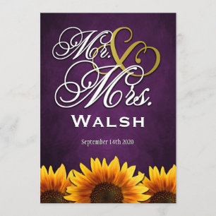 De heer & mevrouw Paarse Sunflower Wedding Invitat Kaart