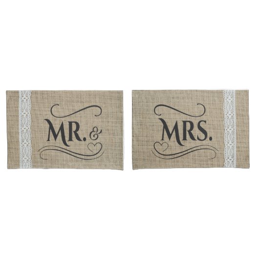 De heer & mevrouw Rustic Burlap Country Wedding Co Kussensloop (Voorkant-Set)