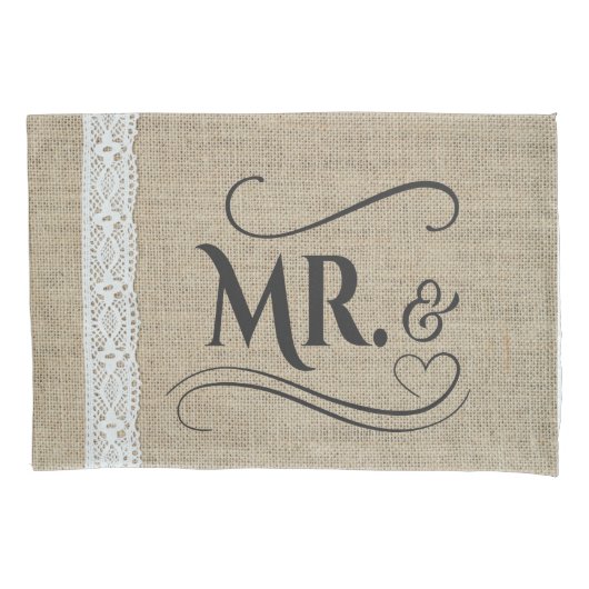 De heer & mevrouw Rustic Burlap Country Wedding Co Kussensloop (Voorkant-Links)