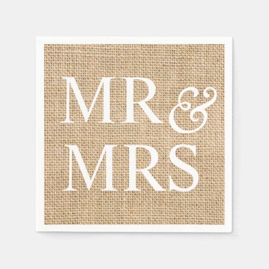 de heer & mevrouw Rustic Wedding Burlap Trendy Cou Servet (Voorkant)