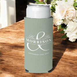 De heer mevrouw Sage Green Rustic Wedding Favoriet Seltzer Blikjeskoeler