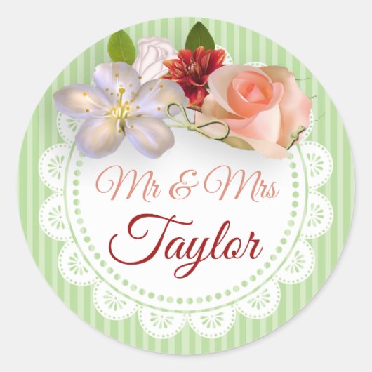 de heer & mevrouw Stickers Sage Green en Coral Flo (Voorkant)
