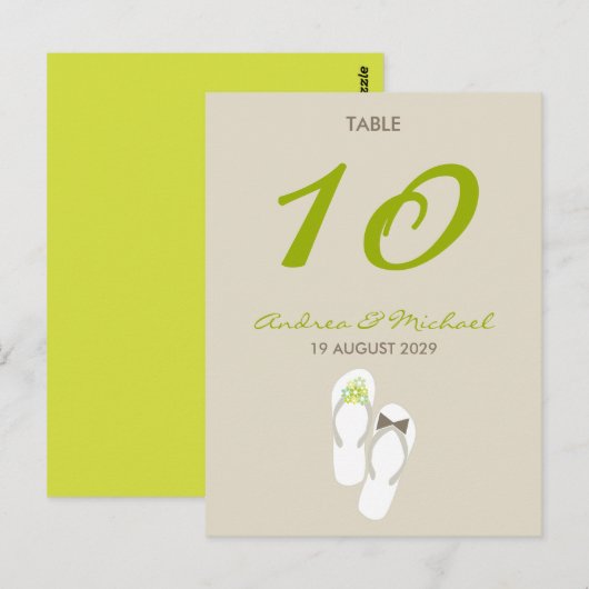 De heer & mevrouw Teenslippers Wedding Table Numbe Briefkaart (Voorkant / Achterkant)