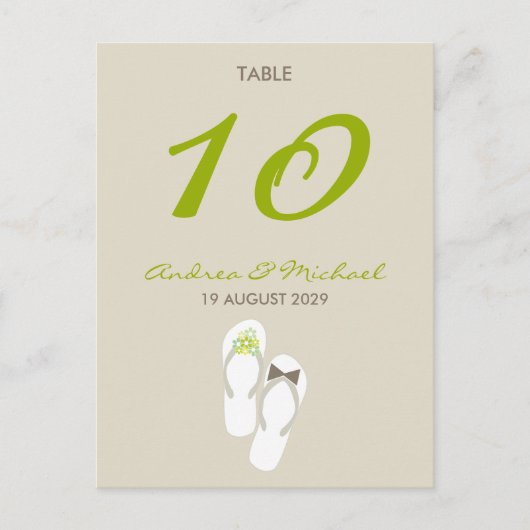 De heer & mevrouw Teenslippers Wedding Table Numbe Briefkaart (Voorkant)