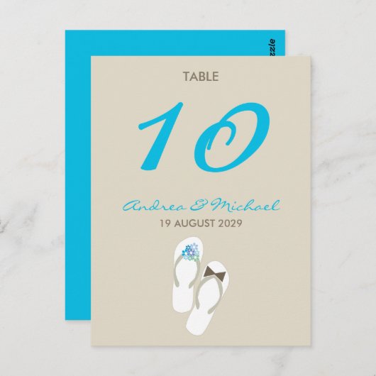 De heer & mevrouw Teenslippers Wedding Table Numbe Briefkaart (Voorkant / Achterkant)