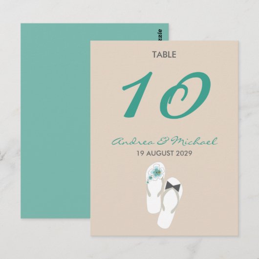 De heer & mevrouw Teenslippers Wedding Table Numbe Briefkaart (Voorkant / Achterkant)