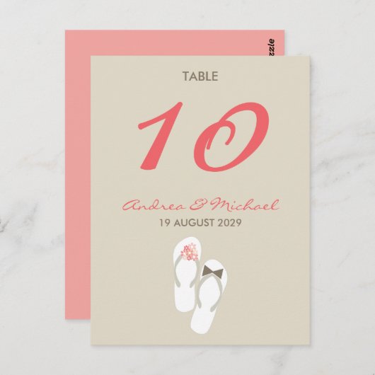 De heer & mevrouw Teenslippers Wedding Table Numbe Briefkaart (Voorkant / Achterkant)