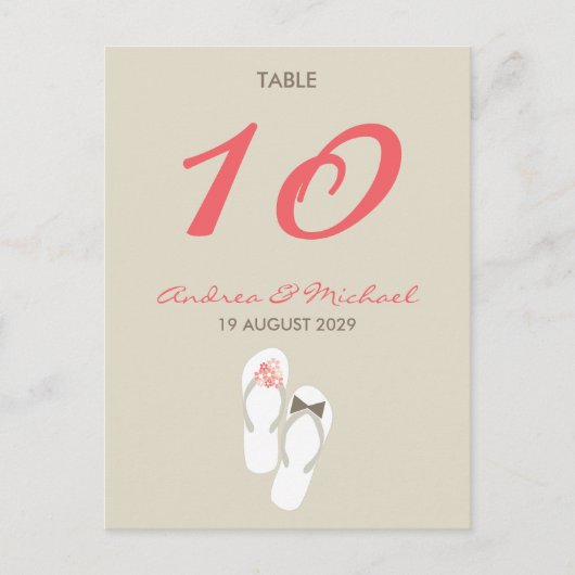De heer & mevrouw Teenslippers Wedding Table Numbe Briefkaart (Voorkant)