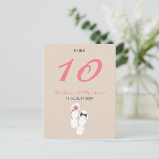 De heer & mevrouw Teenslippers Wedding Table Numbe Briefkaart (Staand voorkant)