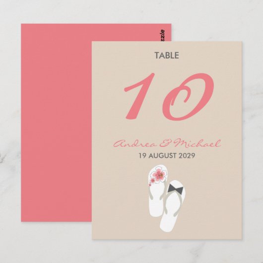 De heer & mevrouw Teenslippers Wedding Table Numbe Briefkaart (Voorkant / Achterkant)