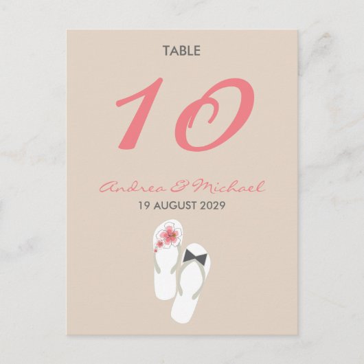 De heer & mevrouw Teenslippers Wedding Table Numbe Briefkaart (Voorkant)