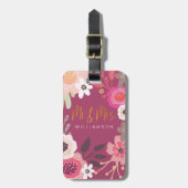 de heer & mevrouw Trendy Pink  Floral Pattern Bagagelabel (Voorkant verticaal)
