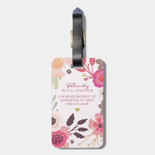 de heer & mevrouw Trendy Pink  Floral Pattern Bagagelabel (Achterkant verticaal)