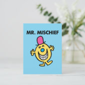 de heer Mischief | Grijzend glanzend Briefkaart (Staand voorkant)