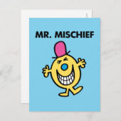 de heer Mischief | Grijzend glanzend Briefkaart (Voorkant / Achterkant)