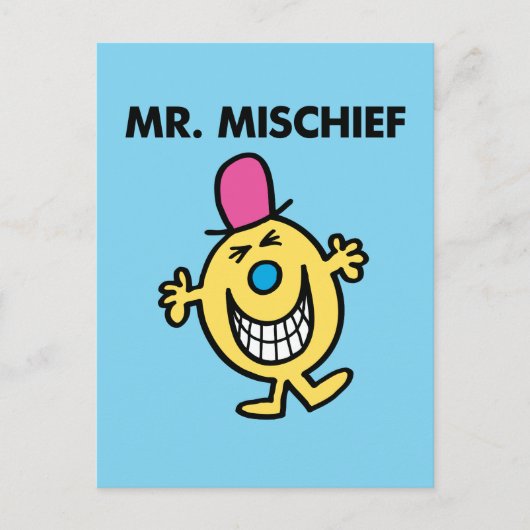 de heer Mischief | Grijzend glanzend Briefkaart (Voorkant)